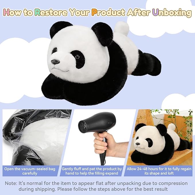 QUIRAI Weighted Stuffed Animals Panda Plush, 24" | 3.3 lb Panda Stuffed Animal, Pillowfort Weighted Plush Animals & Cute Plushies Gifts for Kids Adults