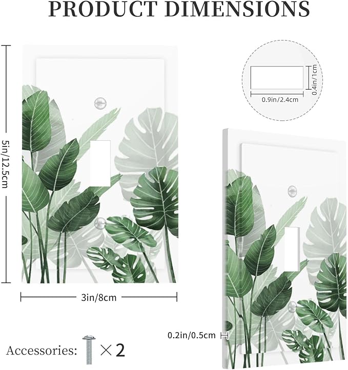 Decorative Light Switch Cover Boho Tropical Plant Natural Palm Leaf 1 Gang Single Toggle Device Electrical Faceplate Switchplates Decorator Outlet Wall Plate For Bed Room Living Room Decor