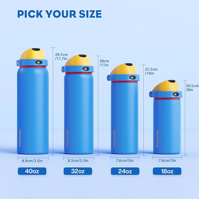 POWCAN 18 oz Insulated Water Bottle with Straw: 2-in-1 with Push-Button Spout & Quick-Flip Straw, Leakproof, Cold 24Hrs, Fits Car Cup Holder, Stainless Steel Cup for Sports, Outdoors (Sailor Quack)