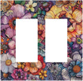 Decorative Outlet Covers Colorful Bohemian Flowers Vintage Boho Floral 2 Gang Double GFCI Rocker Electrical Wall Panels Light Switch Cover Plate for Bed Room living Room Decor