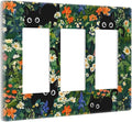 Black Boho Green Leaves Floral Triple Decorator Light Switch Cover 3 Gang GFCI/Rocker Wallplate Decorative Electrical Faceplate Switchplate Dimmer Screwless