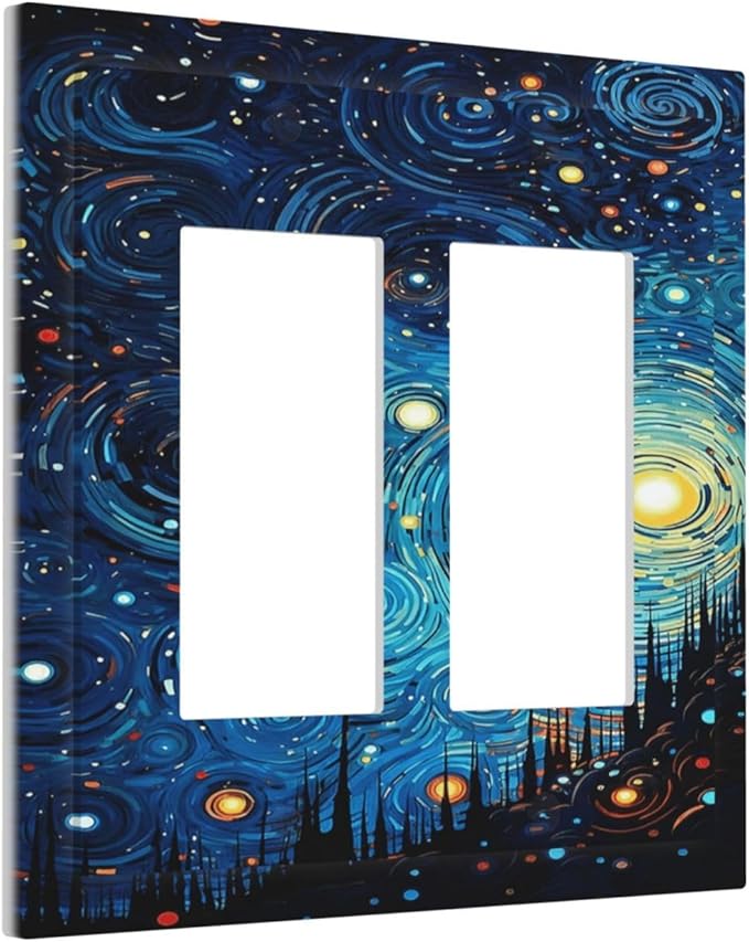 Decorative Outlet Covers Abstract Starry Night Style 2 Gang Double Rocker Light Switch Cover Plate Electrical Switch Plate Cover Decorate GFCI Wall Plate for Home living Room Decor