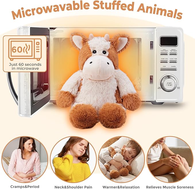 Cow Microwavable Weighted Stuffed Animals,Heating Pad Animal for Period Cramps&Warmth Comfort&Pain Relief, Lavender Scented Heat & Cold Cute Cow Plushies Toy Gifts for Girls Boys Adults