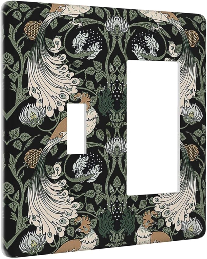 Outlet Covers William Morris Vintage Floral Plants And Birds 1 Toggle 1 Rocker Combination Decorative Wall Plate Light Switch Cover Plate Electrical Switch Plates for Bedroom Home Decor