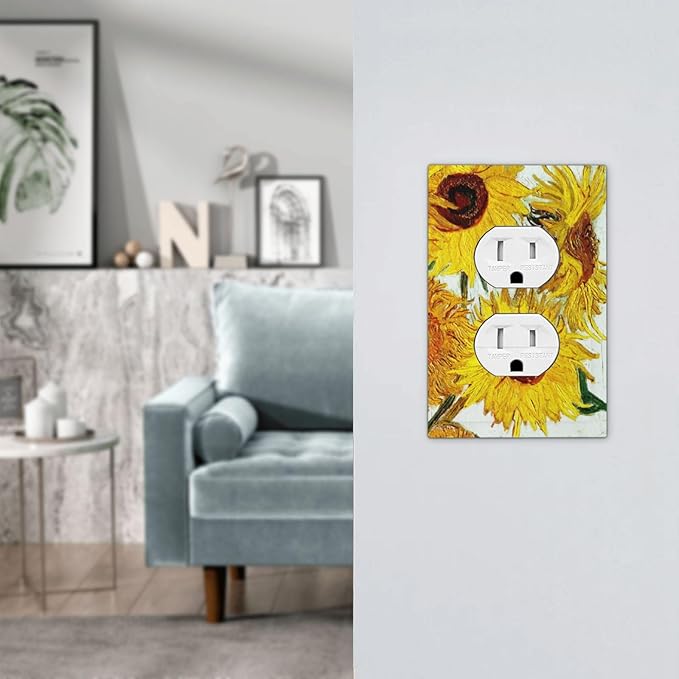 Rustic Sunflower Oil Painting Vintage Flowers Outlet Covers 1 Gang Duplex Light Switch Cover Decorative Switch Plates Electrical Receptacle Faceplate Wall Plate for Bed Room Living Room Decor