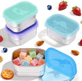 Tanjiae 4×8oz Small Stainless Steel Snack Containers for Kids & Toddlers - 230mL Leakproof Food Containers with Cute Dino Lids | LFGB Certified, Stackable Metal Snack Box for Daycare, School, Travel