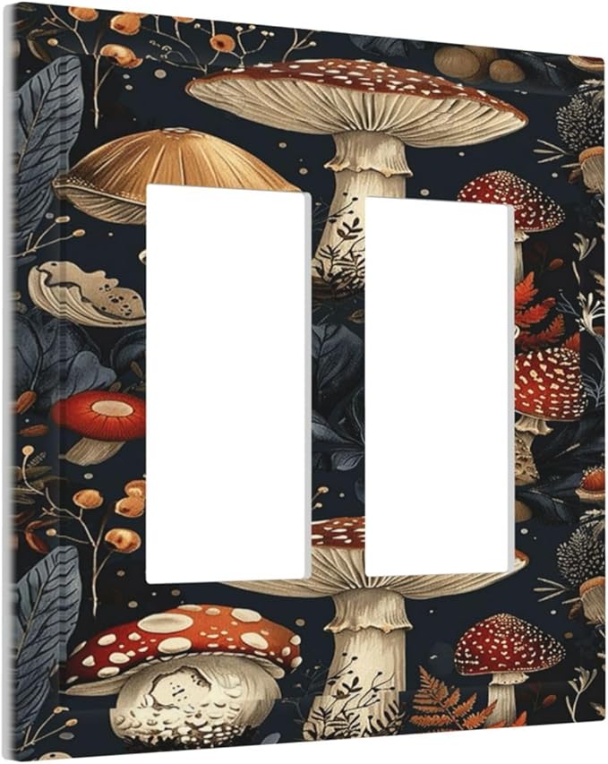Decorative Outlet Covers Vintage Mushroom Floral 2 Gang Double Rocker Light Switch Cover Plate Electrical Switch Plate Cover Decorate GFCI Wall Plate for Bedroom Kids room Decor