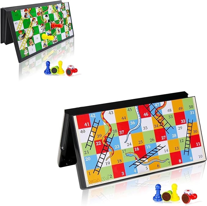 KIDAMI Magnetic Snakes and Ladders Board Game Set for Kids and Adults, 7. 64 & 9.75 Inches