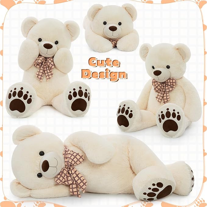 MorisMos 5 FT Big Teddy Bear, 5 Feet Huge Teddy Bears Stuffed Animals for Girlfriend Wife, Cuddly Gift Life Size Bear on Valentines Birthday, 59 Inch, White