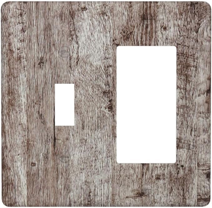 Outlet Covers Rustic Wood Grey Brown Vintage Wooden Plank 2 Gang Combo Light Switch Cover Plate Toggle Rocker Wallplates Decorative Switch Plates and Outlet Covers for Farmhouse Home Decor