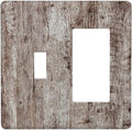 Outlet Covers Rustic Wood Grey Brown Vintage Wooden Plank 2 Gang Combo Light Switch Cover Plate Toggle Rocker Wallplates Decorative Switch Plates and Outlet Covers for Farmhouse Home Decor