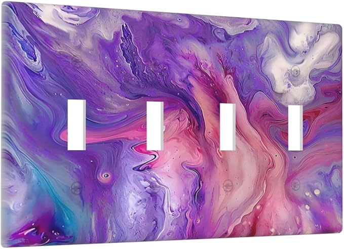 Liquid Marble Modern Abstract Texture Abstract Purple Paint Wall Art Light Switch Covers Quad Toggle 4 Gang Wall Plate Decorative Switch Plates Electrical Faceplate for Office Living Room Decor