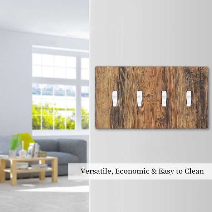 Light Switch Covers Vintage Rustic Country Brown Wood Quad Toggle Electrical Faceplate 4 Gang Wall Plate Decorative Switch Plates For Farmhouse Cabin Decor