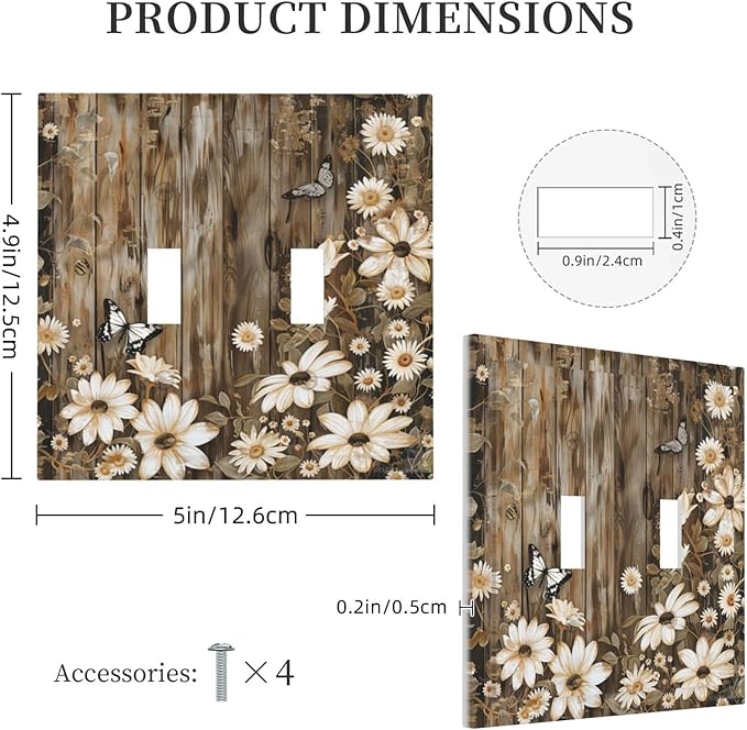 Light Switch Cover Plate Rustic Wood Butterflies Flowers Botanical 2 Gang Double Toggle Decorative Switch Plates Wall Plates Electrical Faceplate for Farmhouse Cabin Decor