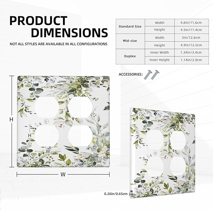 Eucalyptus Sage Green Leaf Plant Floral Outlet Covers 2 Gang Double Duplex Decorative Light Switch Covers Electrical Wallplates Socket Faceplate for Bedroom Living Room Decor