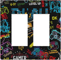 Gamer Video Game Themed Cool Controller Print Decorative Outlet Covers 2 Gang Double GFCI Rocker Electrical Wall Panels Light Switch Cover Plate for Kids Room Office Decor
