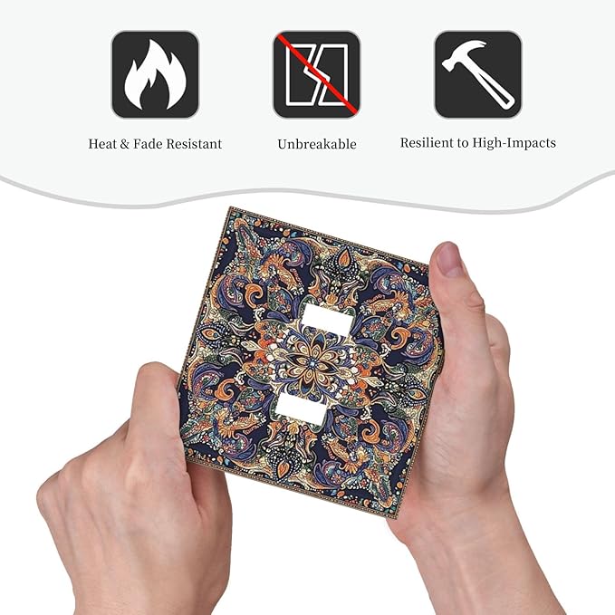 Decorative Switch Plates Mandala Petals Retro Flowers 2 Gang Double Toggle Outlet Light Switch Cover Wall Plate Electrical Faceplate For Bed Room Home Decor
