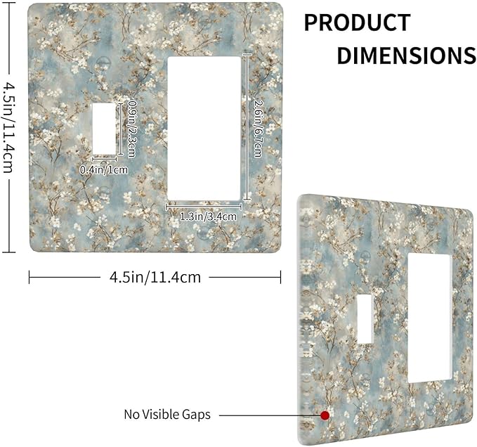 Decorative Outlet Covers Rustic Blue White Plum Blossom Flower 2 Gang Light Switch Cover Plate Single Toggle 1 Rocker Wall Plates for Electrical Switch Plate Covers for Bedroom Decor