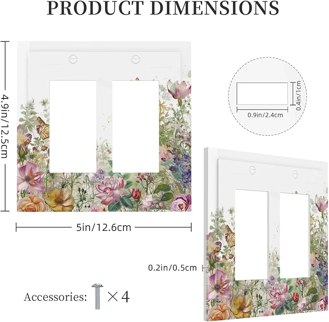 Decorative Outlet Covers Boho Wildflower Colorful Floral Butterfly 2 Gang Double Gfci Rocker Electrical Wall Panels Light Switch Cover Plate For Bed Room Living Room Decor