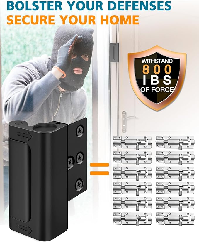 Metal Reinforcement Door Lock Security - Child Proof Lock for Front Door Child Safety Lock Home Security Door Lock with 8 Screws Withstand 800 lbs Inside Deadbolt Door Latch Lock Guard Patio Apartment