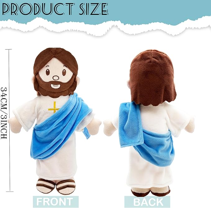 Jesus Plush Doll Jesus Plushie Stuffed Toy Christian Stuff Religious for Kids Christening Easter 13" (Blue)
