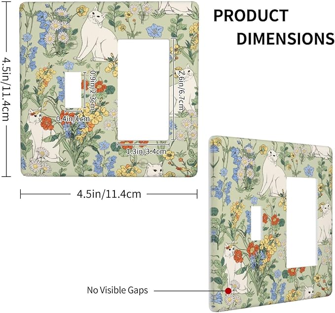 Outlet Covers Vintage Floral Cute Cat Colorful Flowers 1 Toggle 1 Rocker Combination Decorative Wall Plate Electrical Switch Plates Light Switch Cover Plate For Bed Room Living Room Decor