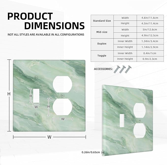 Outlet Covers Green Marble Pattern 1 Toggle 1 Duplex Switch Plate Covers Electrical Light Switch Cover Plate Decorative Wall Plate Socket Cover for Home Bedroom Decor