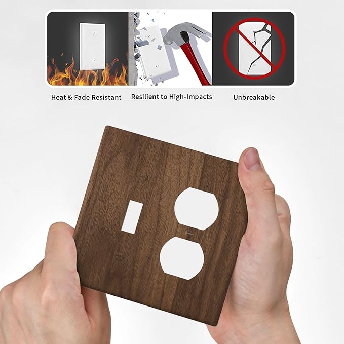 Outlet Covers Dark Brown Wood Grain 1 Toggle 1 Duplex Switch Plate Covers Electrical Light Switch Cover Plate Decorative Wall Plate Socket Cover for Farmhouse Cabin Decor