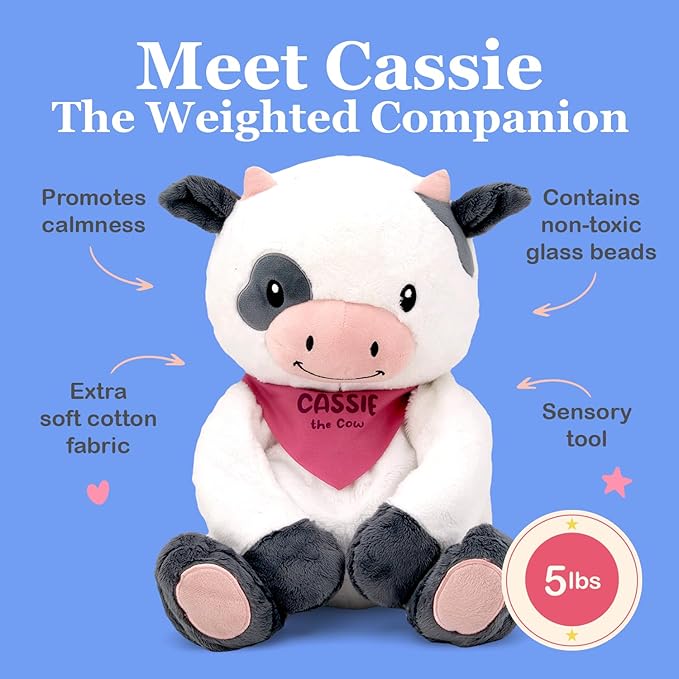 Lilly's Love Weighted Stuffed Animals for Adults & Kids — 5lb Calming Cow Plush for Anxiety, ADHD & Sensory | Machine Washable Weighted Stuffed Animal w/Removable Insert | Cassie The Cow