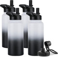 DOMICARE 32 oz Insulated Water Bottle Bulk, Vacuum Insulated Stainless Steel Sports Water Bottle with Straw Lid & Spout Lid, Leakproof, Reusable - Travel, Camping, Bike, Black White Gradient (4 Pack)