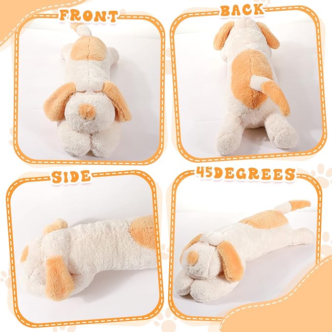 Queekay Dog Body Pillow Stuffed Animals Plush Long Body Pillow for Dogs Large Sleeping Hugging Puppy Cushion Gift for Birthday Party(23.6 Inch,Beige)