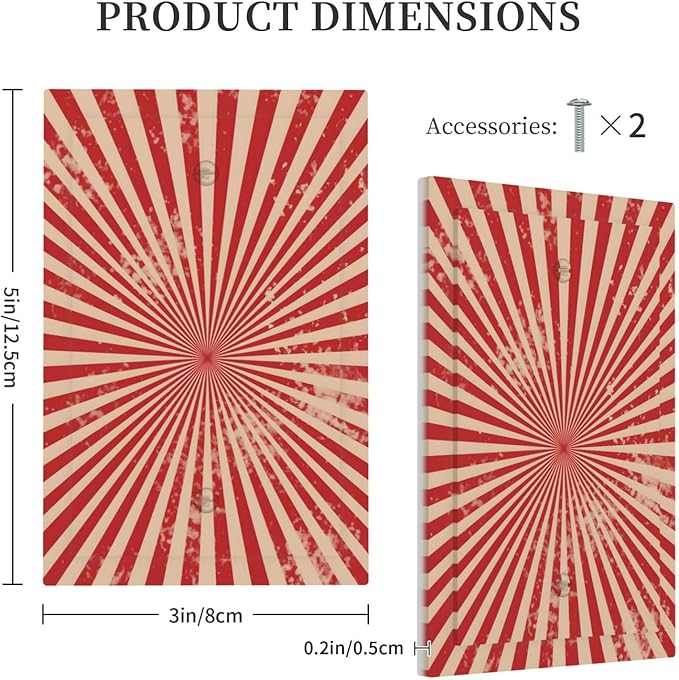 Retro Circus Sparkling Red White Lines Mid Century Light Switch Cover Plate 1 Gang No Device Blank Electrical Wall Plates Faceplate Decorative Switch Plate Covers for Farmhouse Home Decor