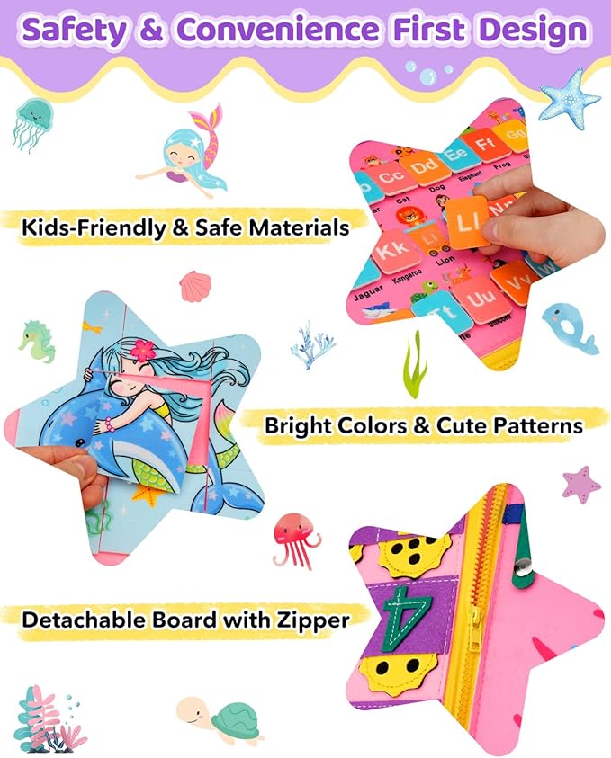 SaFeli Toddler Busy Board, Montessori Toys for Toddler Girl Birthday Gifts, Learning Toys Sensory Busy Book Toys for Toddlers, Travel Educational Book for Airplane Car | Birthday Gift for Girls, Pink