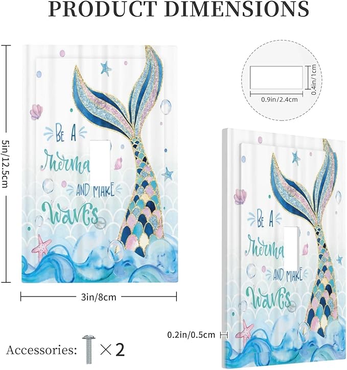 Mermaid Ocean Blue Waves Kids Girl 1 Gang Light Switch Covers Decorative Single Toggle Wall Plate Switchcover Electrical Switchplate for Kidroom Bathroom Bedroom Decor