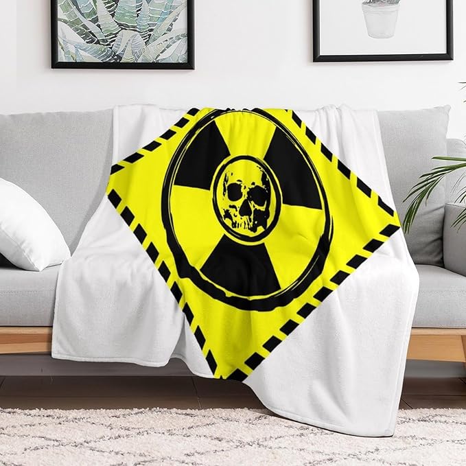 50 x 60 Inches Flannel Throw Blanket Rhombic Yellow Logo Radiation to SkullBirthday Present for Men Women Winter Holiday Soft Blankets for Bedding Sofa