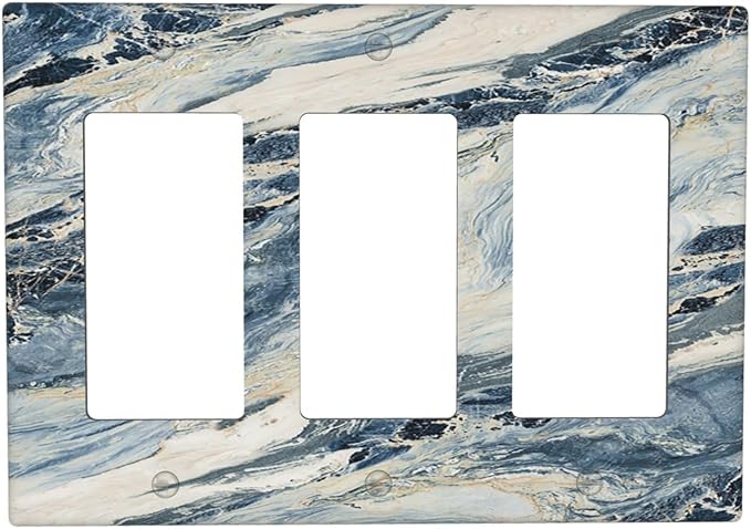 Light Switch Covers Blue Grey Marbling Modern Abstract Design 3 Gang Rocker Electrical GFCI Decorative Triple Outlet Wall Plate Cover Switchplate for Bedroom living Room Decor
