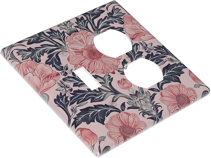 Pink Floral Vintage Botanical Boho Flower Wallplates 1 Toggle 1 Duplex Switch Plate Electrical GFCI Faceplate Decorative Light Switch Covers for Farmhouse Home Decor