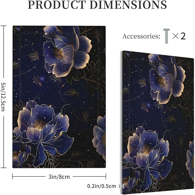 Navy Blue Floral Vintage Flower Dark Watercolor Light Switch Cover Plate 1 Gang No Device Blank Electrical Wall Plates Faceplate Decorative Switch Plate Covers for Bedroom Living Room Decor