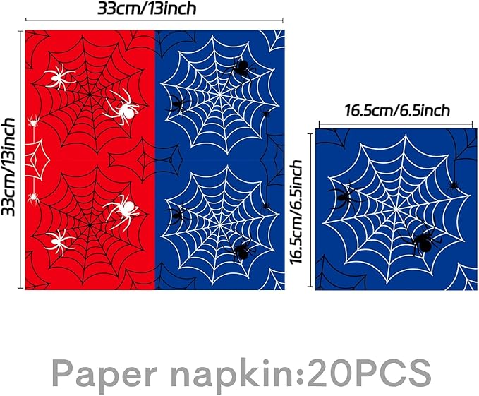 Spider Party Supplies, 20 Plates, 20 Napkins, 1 Tablecover for Birthday Party Tableware Supplies, Spider Theme Birthday Party Decorations