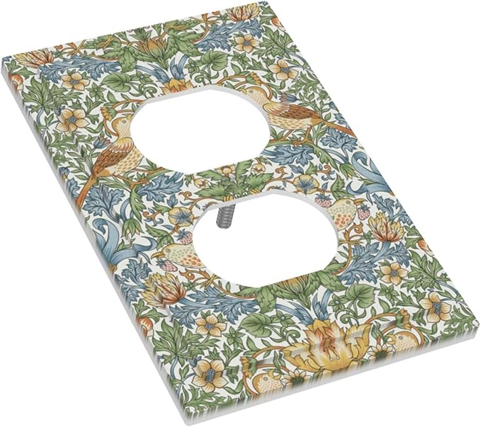 William Morris Strawberry Thrush Birds Vintage Floral Flowers Plant 1 Gang Electrical Duplex Outlet Covers Receptacle Light Switch Cover Decorative for Country Bedroom Home Living Room Décor