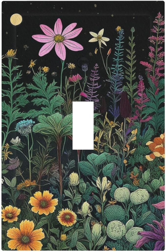 Decorative Light Switch Cover Plate Brainstorming Sketches of Weeds Wildflowers Plants 1 Gang Wall Plate Oversized Single Toggle Wall Cover Plate Jumbo Electrical Face Plate