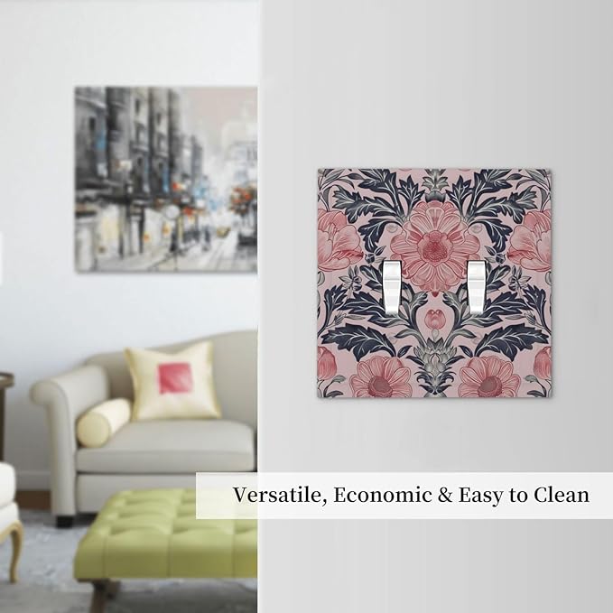 Pink Floral Vintage Botanical Boho Flower Decorative Switch Plates 2 Gang Double Toggle Outlet Light Switch Cover Wall Plate Electrical Faceplate for Farmhouse Home Decor