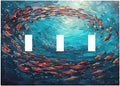 Ocean Fish School Of Fish Vortex Deep Sea Decorative Switch Plates 3 Gang Wall Plate Triple Toggle Light Switch Cover Faceplate Electrical Wall Panels for Kids Room Bedroom Decor