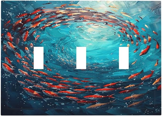 Ocean Fish School Of Fish Vortex Deep Sea Decorative Switch Plates 3 Gang Wall Plate Triple Toggle Light Switch Cover Faceplate Electrical Wall Panels for Kids Room Bedroom Decor