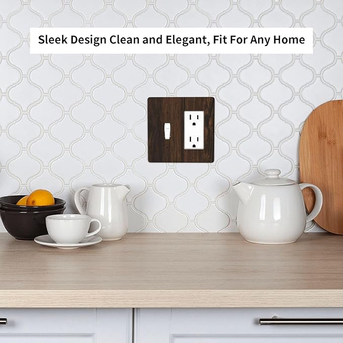 Light Switch Cover Plate Dark Brown Wood Grain Rustic Country Wooden 2 Gang Toggle Rocker Combo Wall Plates Decorative Switch Plates and Outlet Covers Socket Cover for Farmhouse Home Decor