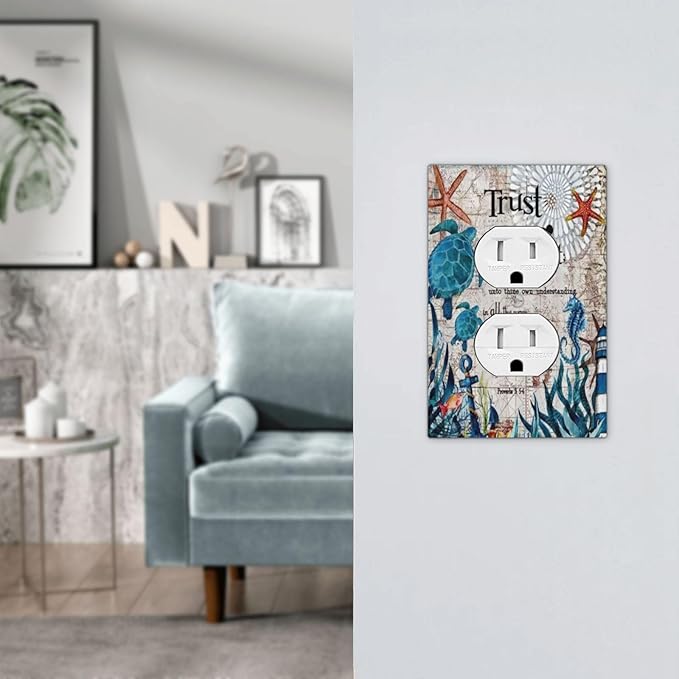 1 Gang Duplex Receptacle Switch Wall Plate Inspirational Quote Turqoise Teal Blue Green Sea Ocean Turtle Nautical Map Beach Coral Reef Lighthouse Electrical Light Switch Receptacle Plug Outlet Cover