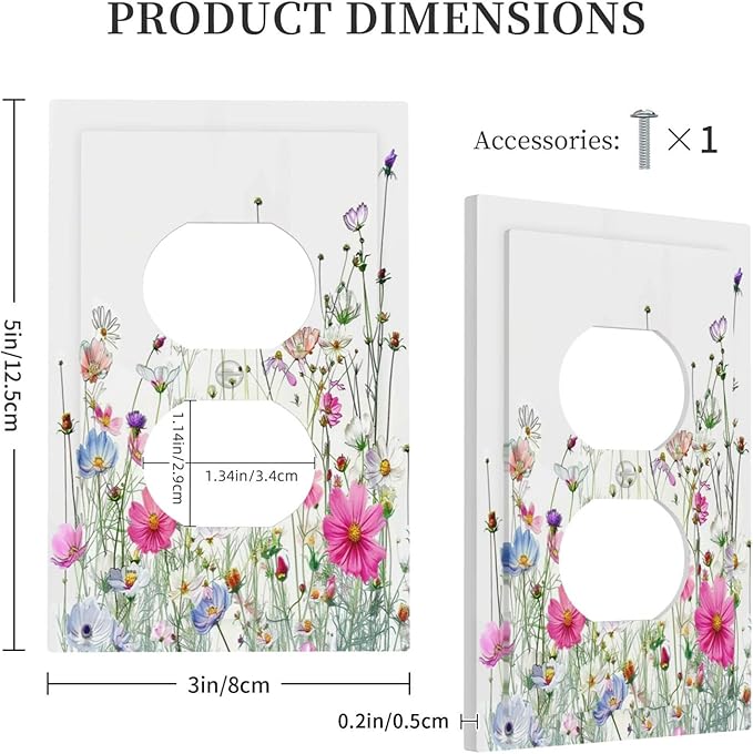 Outlet Covers Boho Colorful Flowering Plant Wild Flower 1 Gang Duplex Light Switch Cover Decorative Switch Plates Electrical Receptacle Faceplate Wall Plate For Bed Room Living Room