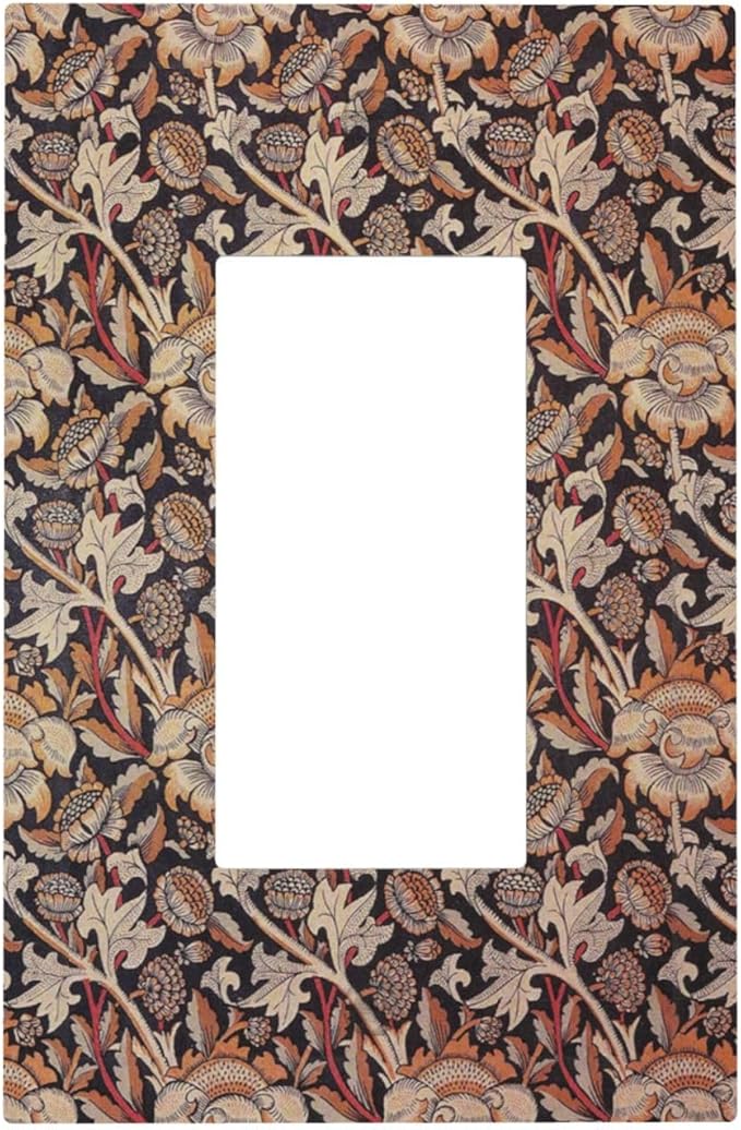 Decorative Outlet Covers Vintage William Morris Floral Plants 1 Gang Single Rocker Light Switch Cover Plate Wall Plates GFCI Faceplate for Bedroom living Room Decor