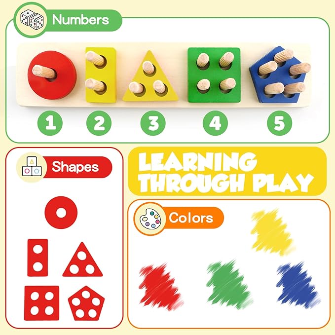 Montessori Toys for 1 2 3 Year Old Girls Boys, Wooden Sensory Toys for 1-3 Year Old Birthday Gifts, Education Toddler Puzzles Toddler Easter Basket Stuffers Learning Toy Activities Puzzles Ages 1-3