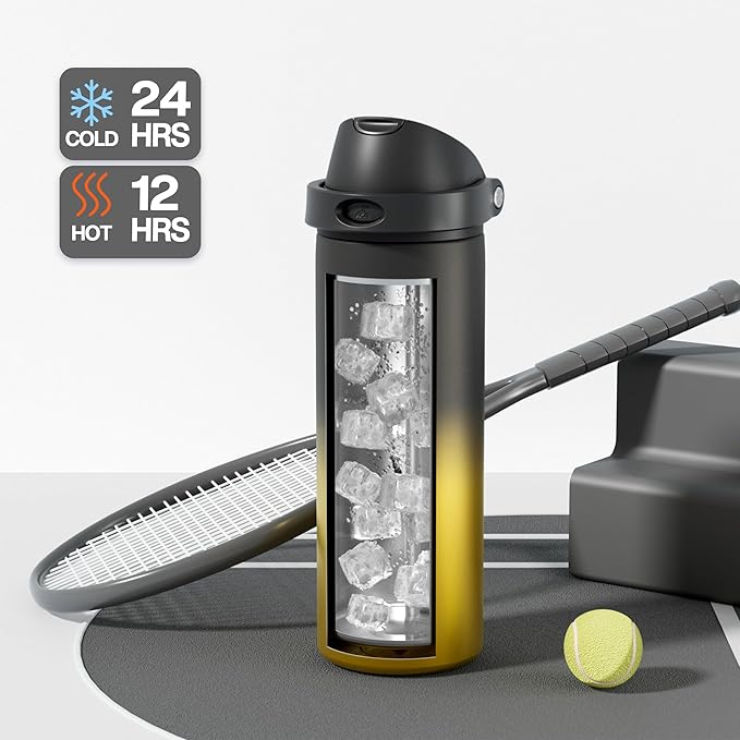 POWCAN 24 oz Insulated Water Bottle: 2-in-1 Lid with Push-Button Spout & Quick-Flip Straw, Leakproof, Cold 24Hrs, Car Cupholder Friendly, Stainless Steel Cup for Sports, School, Travel, Camping (King)
